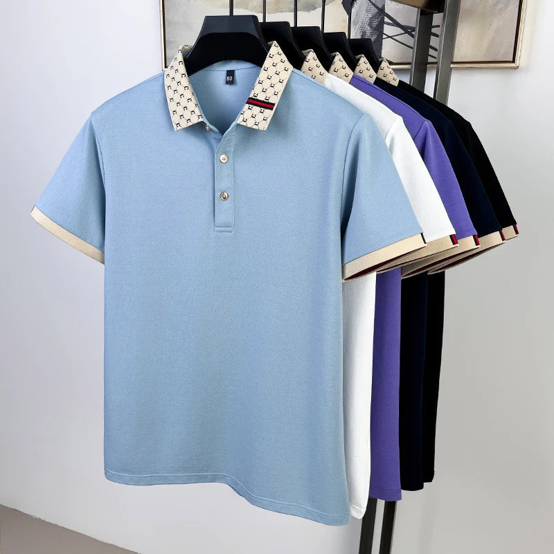 Fashion brand letter jacquard short sleeve high-end men's polo shirt comfortable and breathable summer new casual lapel T-shirt