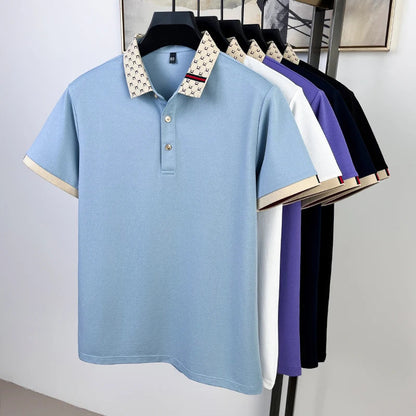 Fashion brand letter jacquard short sleeve high-end men's polo shirt comfortable and breathable summer new casual lapel T-shirt