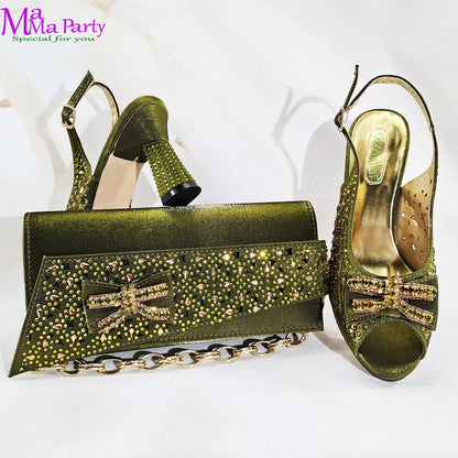 Mature New Fashion Classics Design Italian Women Shoes and Bag to Match in Wine Color Comfortable Heels for Party