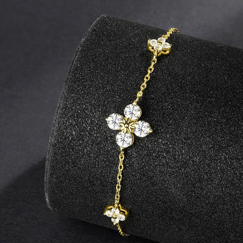 Lucky Clover GRA Certified 1.2cttw D Color Moissanite Diamond Bracelet for Women 925 Silver Plated 18k Hand Link Bracelets