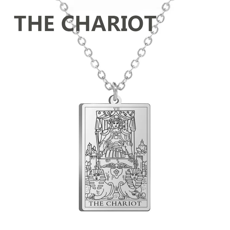 Tarot Cards Necklace Women Stainless Steel Necklace Wealth Amulet Classic Tarot Major Arcana Divination Charm Jewelry