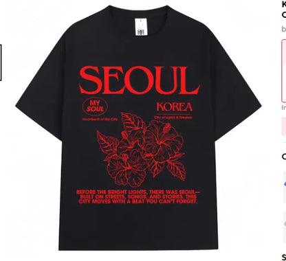 Korean Style Men Women Hibiscus Print Cotton Short Sleeve T-shirt,Oversized Harajuku Street Casual Tops
