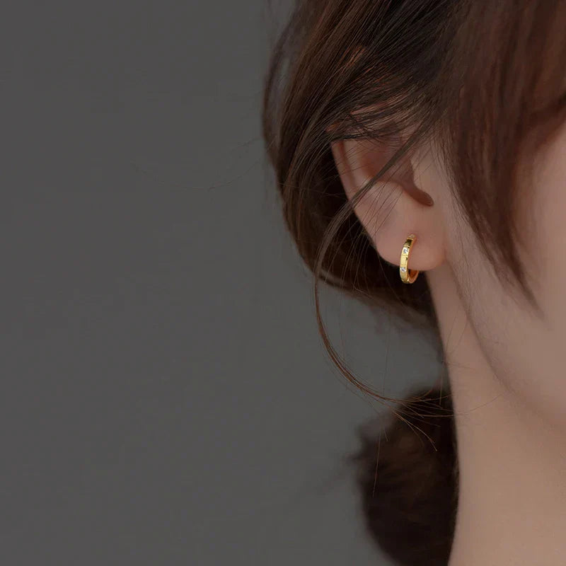 925 Sterling Silver Statemnet Gold Plaid Simple Huggies Ear Buckles Elegant French Piercing Hoop Earring for Women Jewelr