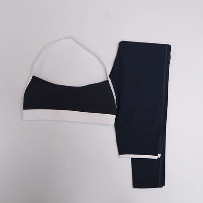 Women Summer Contrasting Sports Bra Shorts Set Female Two-Piece Set Running Shock-Absorbing Neck Hanging Underwear Yoga Set