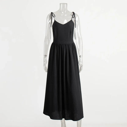 Spring Summer Beach Style Women Dress Vintage Loose A-line Sling Dress Sexy Hot Girl 100% Cotton V-neck Dress
