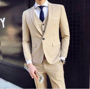 Groom Suit Men Three Piece Set British Style Slim Fit Wedding Suit Business Casual Summer