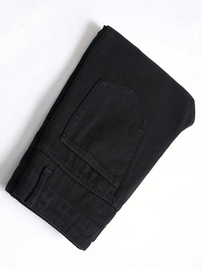 Men's slim fit perforated black denim pants