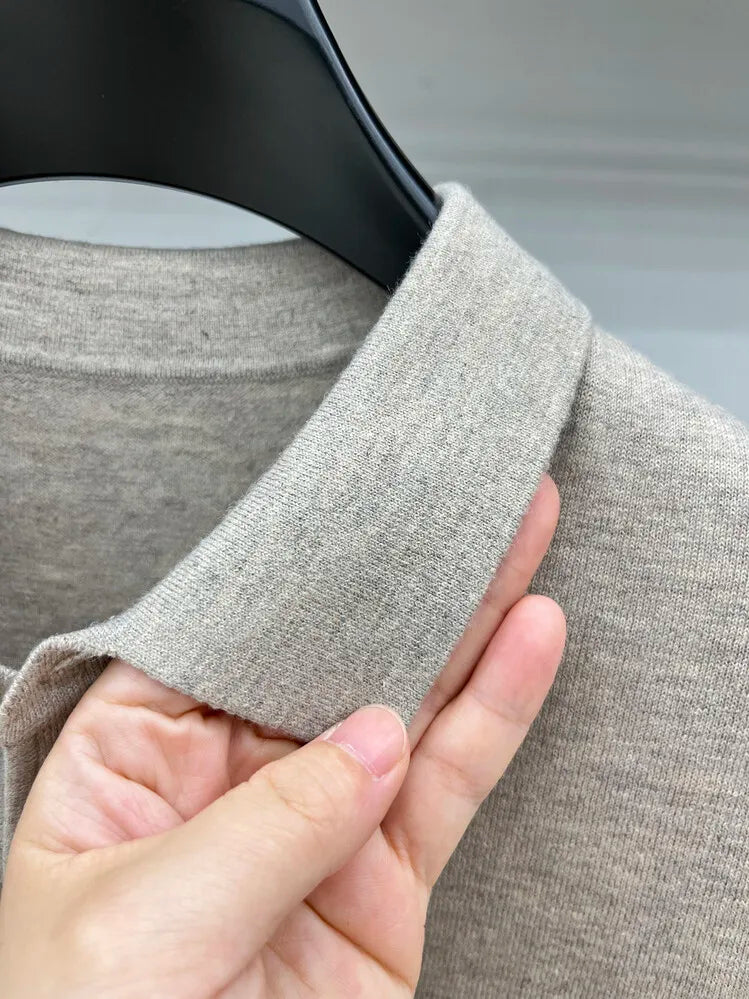 Men's Long Sleeve Fashion Casual Polo, Shirt Collar Pullover Sweater. Business Sweater T-shirt Golf Spring & Autumn Wool