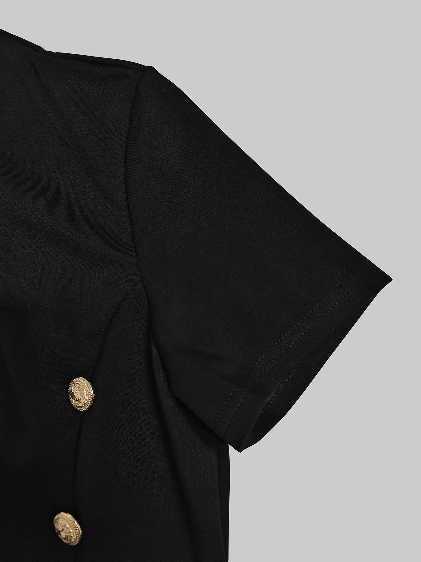 Wedding Black Dresses for Women Gold Button Clothes Asymmetrical 2025 Summer Woman Short Sleeves Party Maxi Dresses