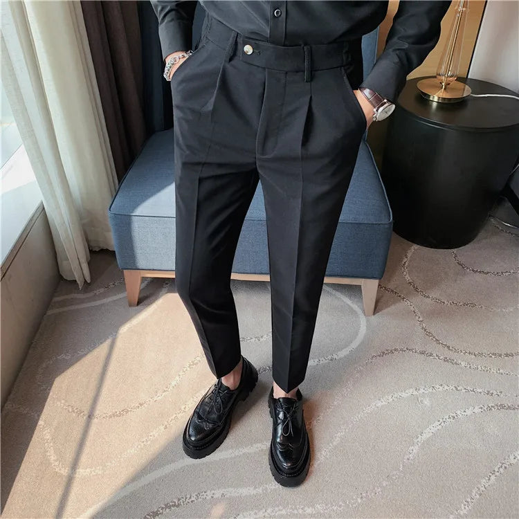 Men Slim British Style Suits Pants Business Casual Trousers Male Solid Fit Trousers High Quality Man Formal Wear Suit Pants 36