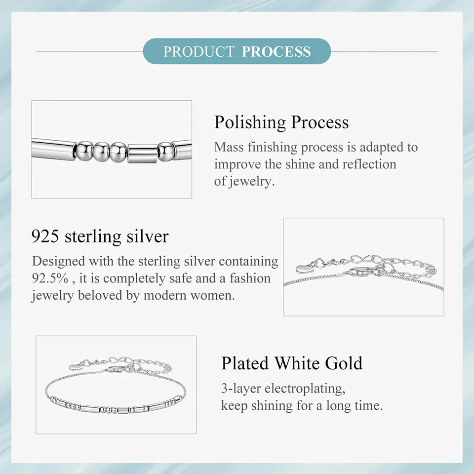 BAMOER 925 Sterling Silver ‘I Love You’ Morse Code Bracelet Vintage Beads Wrist Chain for Women Girls Lightweight Love Gift