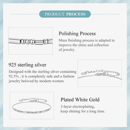 BAMOER 925 Sterling Silver ‘I Love You’ Morse Code Bracelet Vintage Beads Wrist Chain for Women Girls Lightweight Love Gift