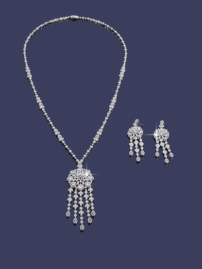 Luxury Geometric Water Drop Long Necklace Earrings Ring Sets For Women Cubic Zirconia CZ African Dubai Bridal Jewelry