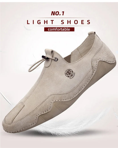 Breathable Light Anti-slip Outdoor Flat Shoes for Men Casual Driving Shoes Genuine Leather Boat Shoes Soft Sole Footwear