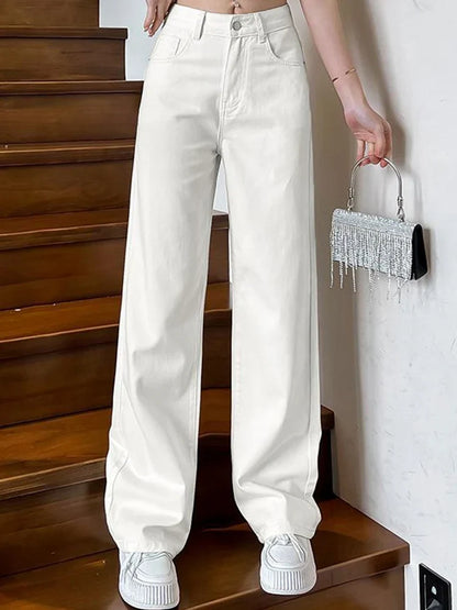 Women Spring High Waist Loose Denim Wide Leg Jeans