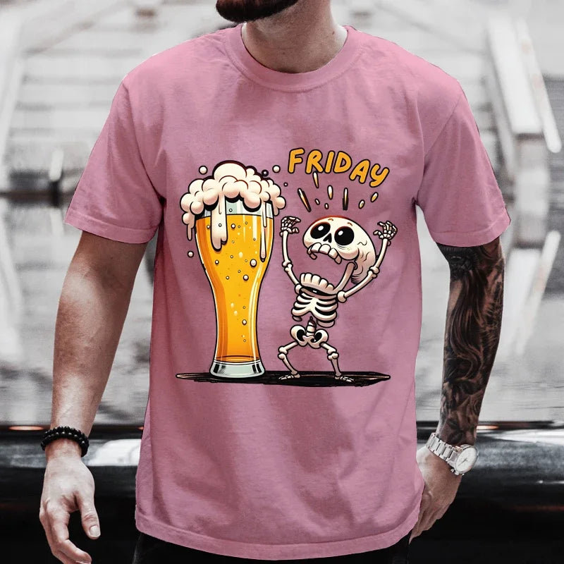 Summer Hot Sale Beer T-Shirts Funny 3D Skull Print T Shirt For Men Fashion New Oversized T-shirt Casual O-neck Short Sleeve Tops