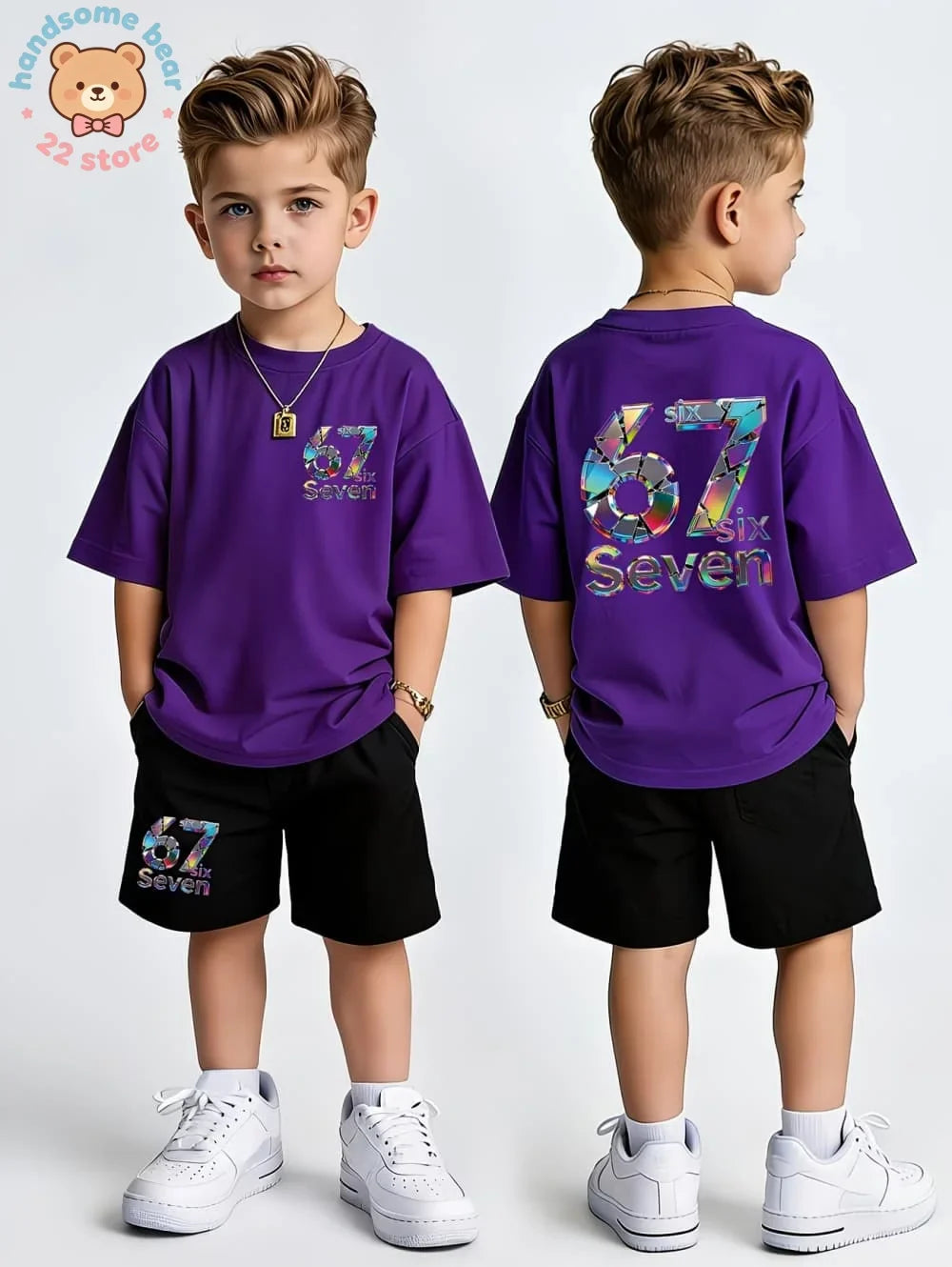 Boys Sets 67 Funny Print Kids T-Shirt Shorts Pant Set Casual Italian Brainrot Summer Top Suit for Funny Gift Children's Clothing