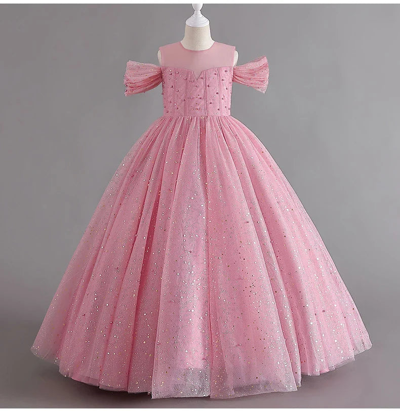1308 Baby Dresses For Eid 2023 Girls' Sleeveless Mesh Puffy Princess Length Rainbow Skirt Dinner Piano Performance