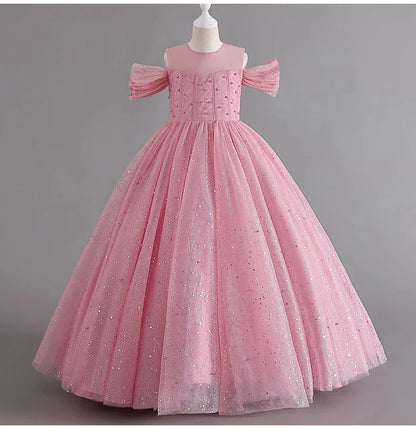 1308 Baby Dresses For Eid 2023 Girls' Sleeveless Mesh Puffy Princess Length Rainbow Skirt Dinner Piano Performance