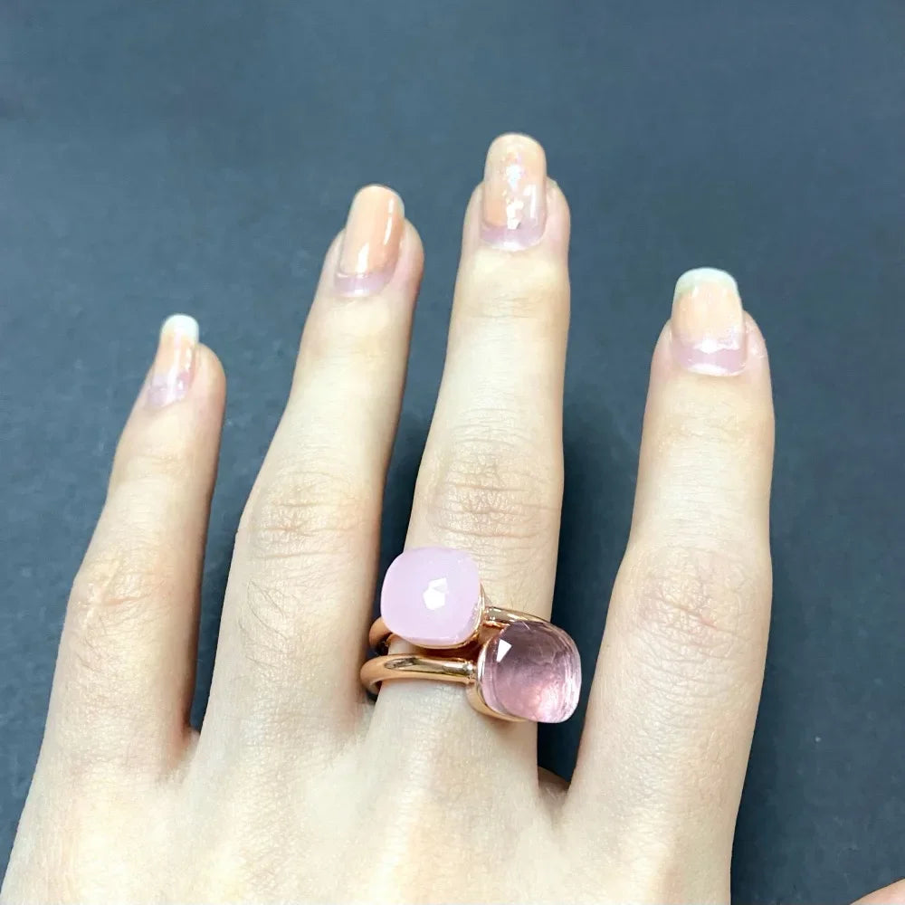 2Pcs/Set Fashion Stacked Candy Ring Women Mix Color Crystal Jewelry 30 Colors Trendy Gift for Valentine's Day
