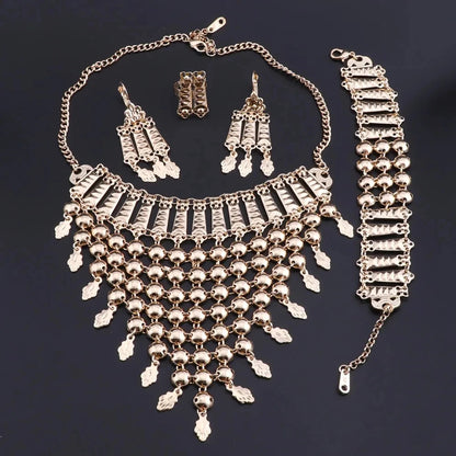 Novo Conjunto de Joias Banhado a Prata com Franjas, Colar, Brincos, Pulseira e Anel para Mulheres, Correntes de Noiva, Joias de Casamento Étnicas, Presentes para Noivas