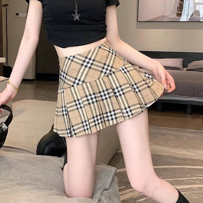 Summer Chic Korean Lady Thin Wrap Hip Skirts Female Retro High Waist A-line Skirts Women Fashion Plaid Designer Skirts