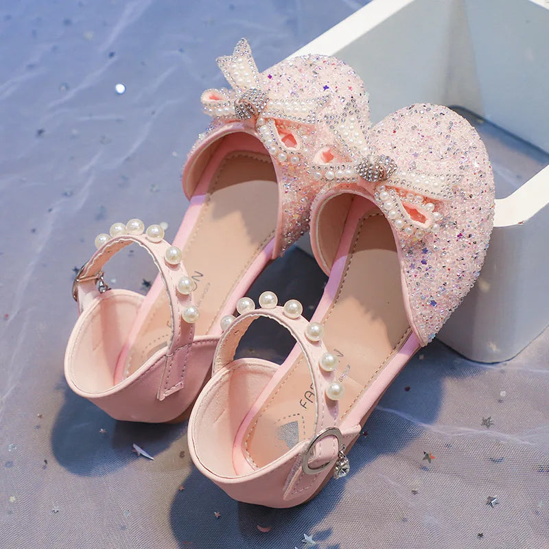 2026 Girls' Princess Shoes Spring And Summer Sandals White Flat Dress Shoes Pearl Decoration For Kids And Teens