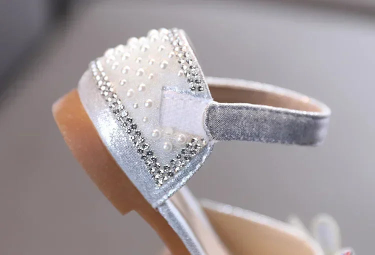2025 Summer Girls Flat Princess Sandals Fashion Sequins Bow Rhinestone Baby Shoes Kids Shoes For Party Wedding Party Sandals