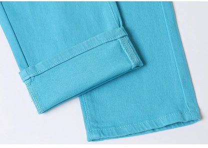 Straight Fashion Men's Jeans Solid Color Casual Business Stretch Washed Denim Trousers Breathable Streetwear Trendy Male Pants
