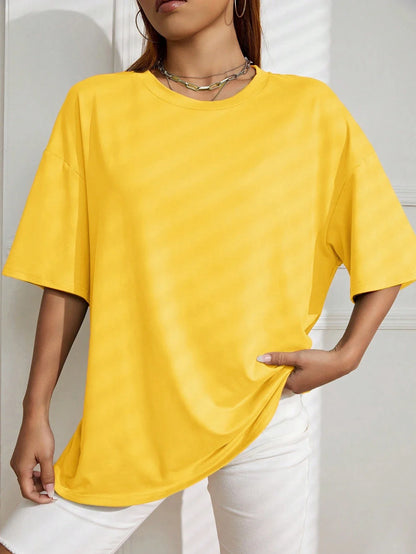 Camiseta Feminina de Manga Curta Cor Sólida para Fitness, Algodão Macio, Respirável, Roupas Confortáveis, Básica, Versátil, Solta
