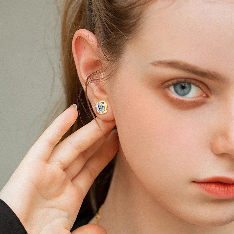 1CT 6.5mm D Color Moissanite Stud Earrings for Women Men 925 Silver Plated 18k Party GRA Certified Wedding Ear Studs Gift