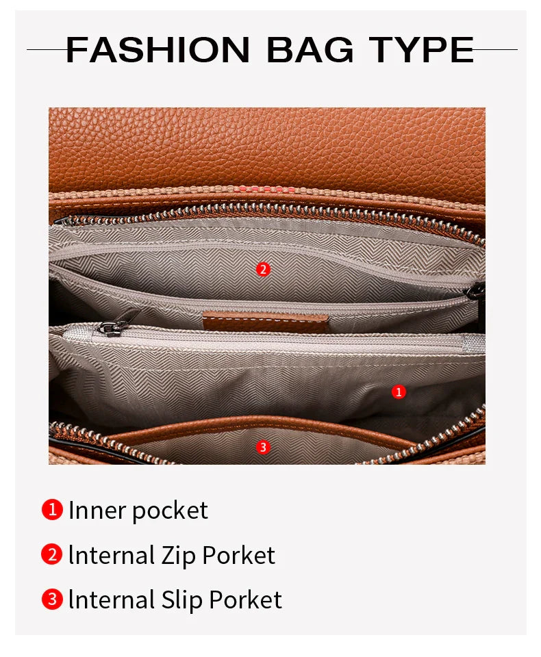 Fashion Plaid Canvas Women's Handbag Classic Versatile Large Capacity Cowhide Single Shoulder Crossbody Bag