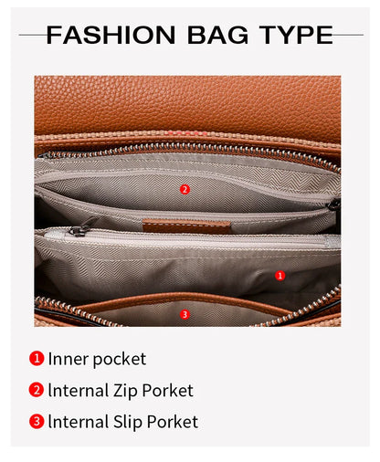 Fashion Plaid Canvas Women's Handbag Classic Versatile Large Capacity Cowhide Single Shoulder Crossbody Bag