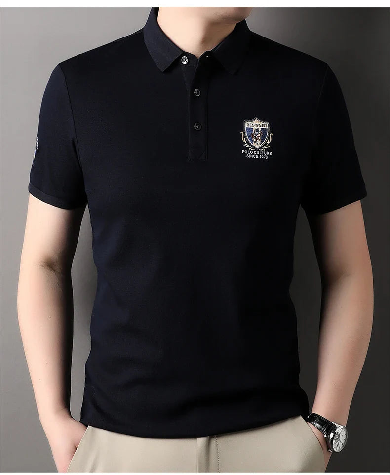 High end luxury silk cotton short sleeve POLO shirt men's summer fashion brand embroidered T-shirt cool wrinkle resistant top