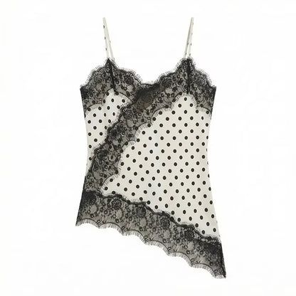 Women Fashion Asymmetric Lace Tops Sexy V Neck Short Camisole Tank Top Summer Lady Holiday Underwear Style Camis