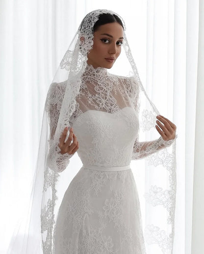 Lace Appliques Wedding Dresses A-Line High Neck Girdling Hazy Feeling Bridal Gown Floor-Length Bride Gowns 2026 Customized