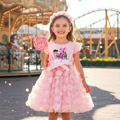 Mira Rumi Girls Summer Dress Cartoon Bow Tutu Dress 3D Butterfly Cotton Party Casual Dress for Baby 2-6 Y