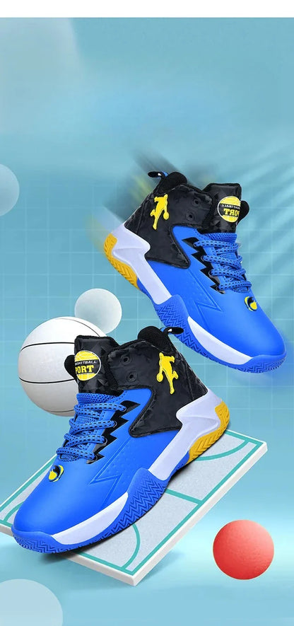 Fashion Basketball Shoes for Kids High-top Sneakers Children Casual Sports Shoes Ankle-protected Anti-slippery Gym Trainers Boys