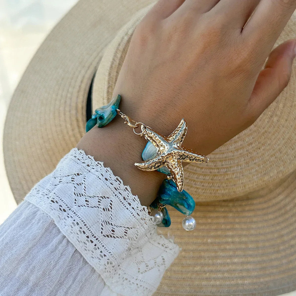 Retro Starfish White Shell Conch Pendant Necklace  Women 2024 Simple Creative Colorful Stones  Hand Woven beach Jewelry Girls