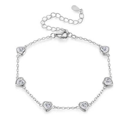 Certified 4mm Bezel Set Heart Cut Moissanite Diamond Bracelets for Women 100% S925 Silver Charm Bracelet Wrist Chain Adjustable