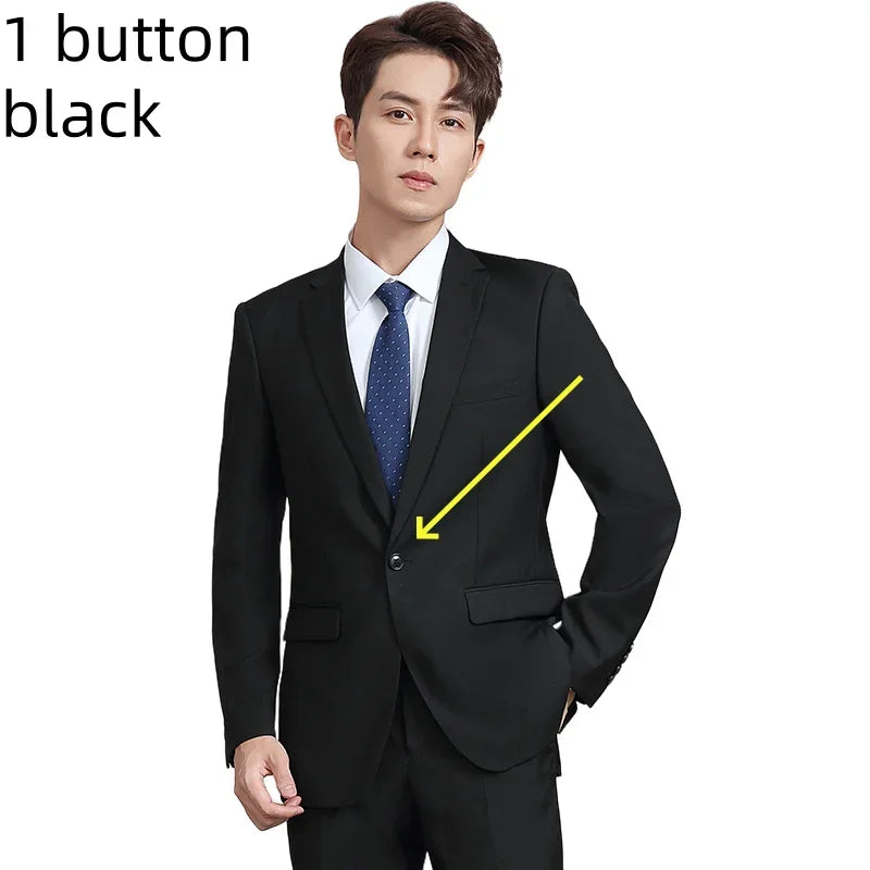 Terno S-8GG (Blazer + Calça) Masculino Moda Casual Ao Ar Livre Cavalheiro Negócios Casamento Slim-fit Formal Estilo Britânico Terno de Casamento