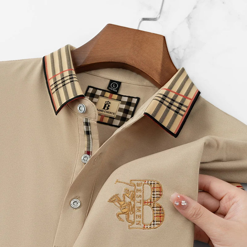 Summer novel men's high-end lace collar B-shaped short sleeved polo shirt, comfortable and casual business T-shirt