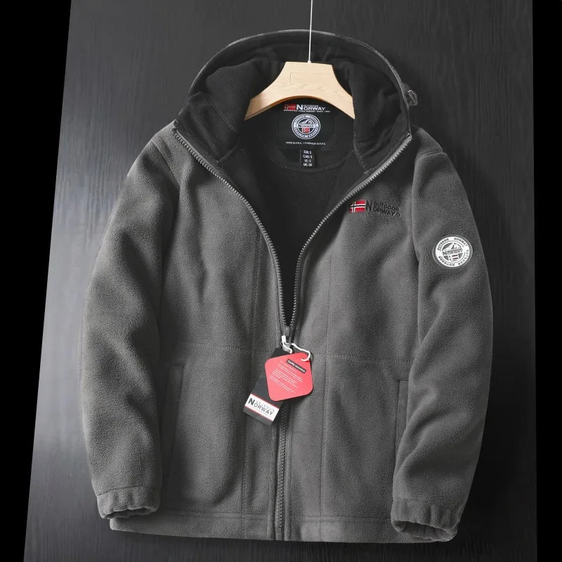 2024 Brand Winter Fleece Jacket Men's Casual Thickened Wool Jacket high quality Design Warm Fashion Hooded Coat Outdoor Ski Suit