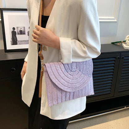 Straw Woven Shoulder Crossbody Bag Beach Clutch Handbag Casual Summer Handmade Envelope Bags for Women Totes Purse