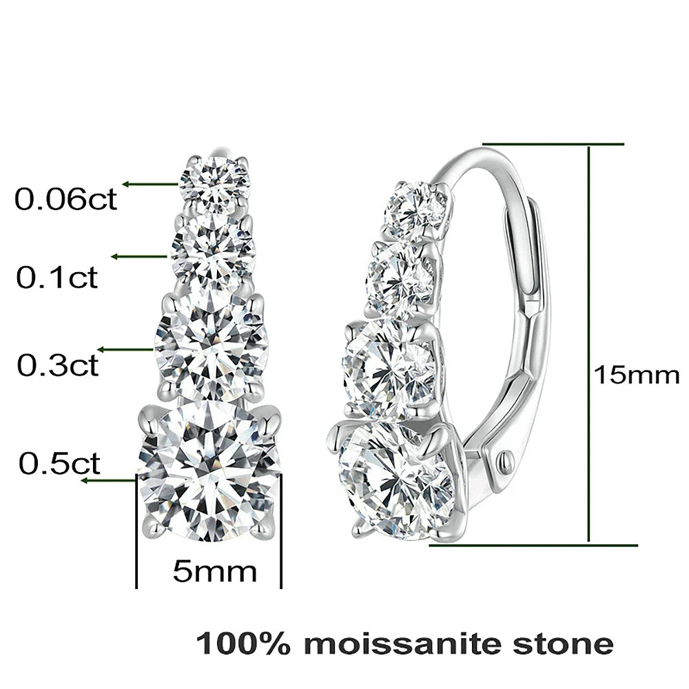 100% 925 Sterling Silver Full Moissanite Hoops Earrings 4-Stone D Color Size Gradient Diamonds Earring for Women Fine Jewelry