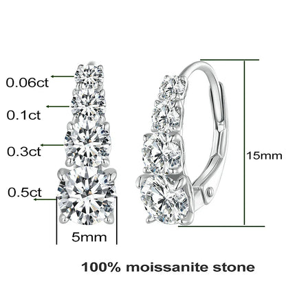 100% 925 Sterling Silver Full Moissanite Hoops Earrings 4-Stone D Color Size Gradient Diamonds Earring for Women Fine Jewelry