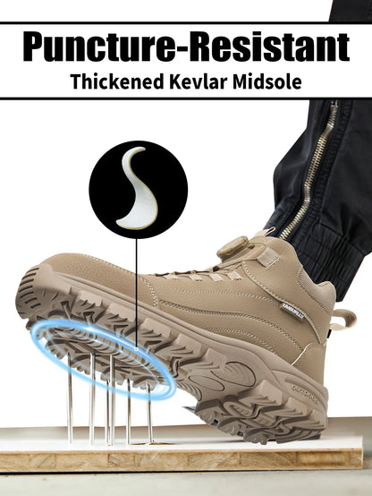Men's Safety Work Boots Steel Toe Anti- Crush Resistant Punctureproof Kevlar Anti-slip Wear-resistant Fashionable Buckle