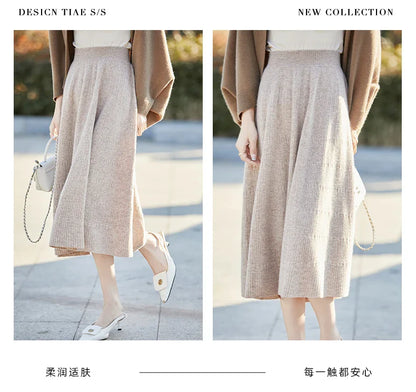 Autumn And Winter High Waist 100% Pure Wool Skirt Female Slim Long Knitted Wool Skirt Loose Wearing A-Line Skirt