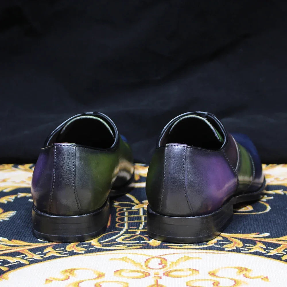 Luxury Men's Patent Leather Dress Shoes Alligator Pattern Oxford Brogue Lace-Up Formal Shoes for Office Wedding Party