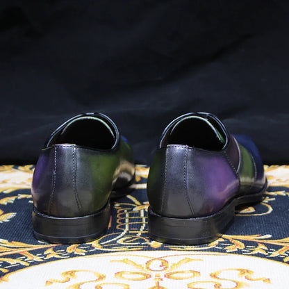 Luxury Men's Patent Leather Dress Shoes Alligator Pattern Oxford Brogue Lace-Up Formal Shoes for Office Wedding Party